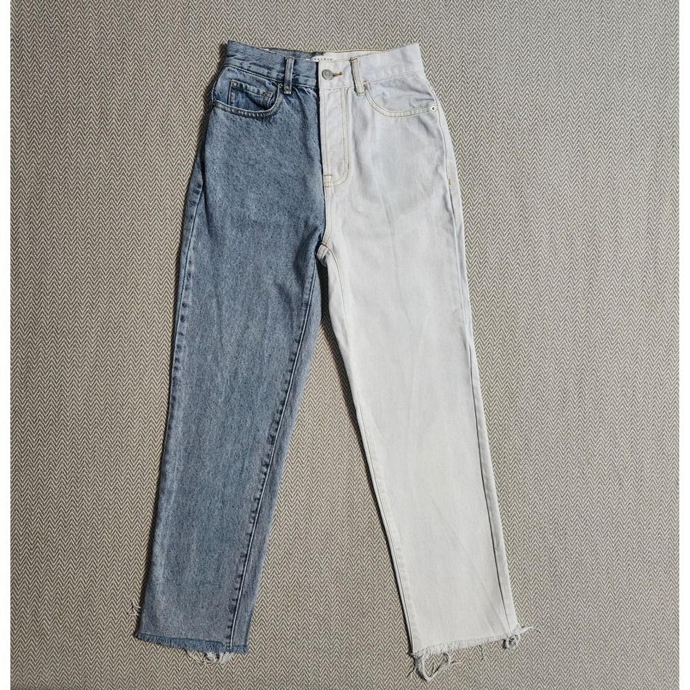 PacSun High Rise Straight Two Tone Split Blue White Jeans 23 860BT210597